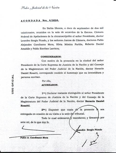 Acordada 4/2004 de la Cámara Federal de Apelaciones de Bahía Blanca.