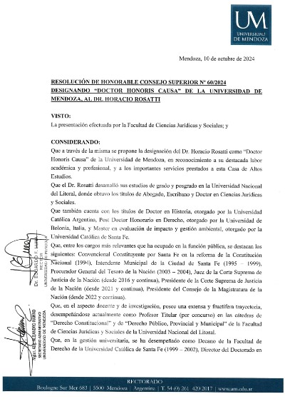 Resolución de la Universidad de Mendoza.